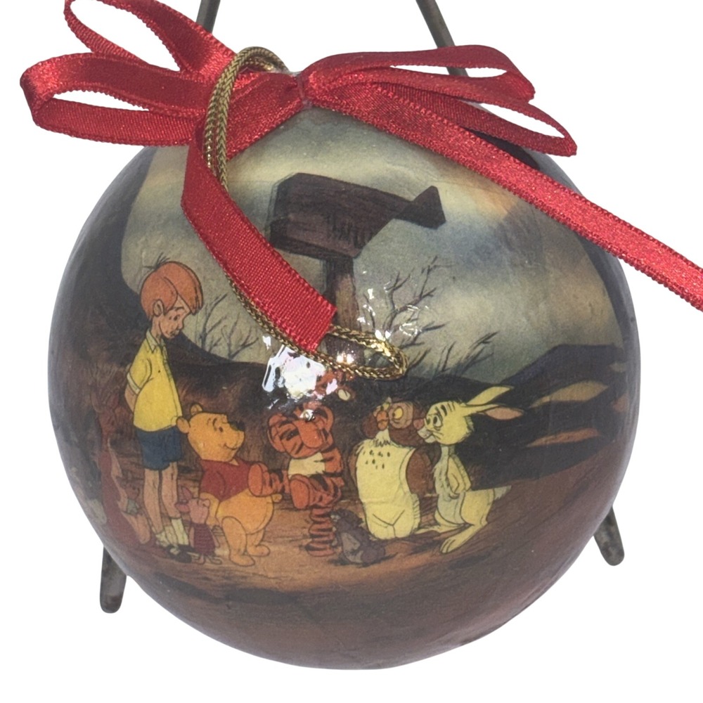 Vintage Paper Mache Disney Winnie the Pooh Friends Christmas Ball Ornament